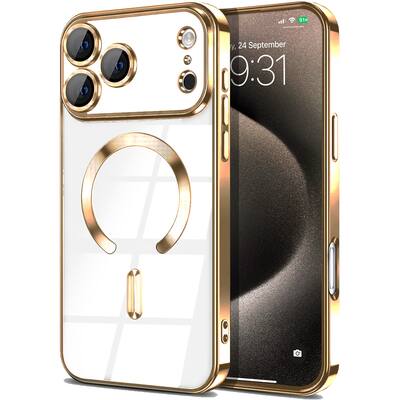 Entronix Magnetic Case for iPhone 17 Pro Max Clear Luxury Glossy Cover Gold - Best Buy Entronix Magnetic Case for iPhone 17 Pro Max Clear Luxury Glossy Cover Gold - Best Buy