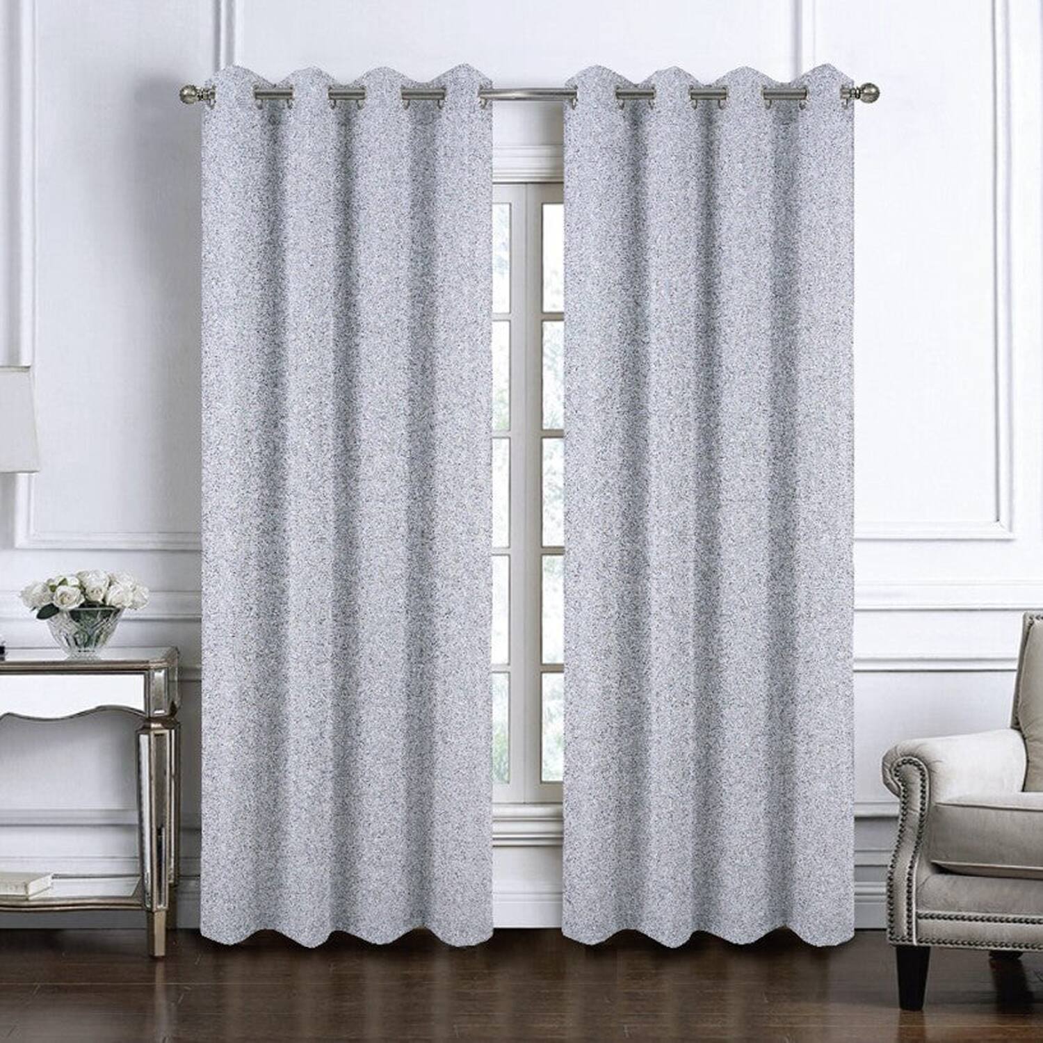 Angle. RT Designers Collection - RT Designers Collection 100% Polyester 140 GSM Lava Jacquard Grommet Curtain Panel 54" x 84" Silver - Silver.