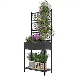 Outsunny - Wicker Planter with Trellis for Climbing Plants - Black