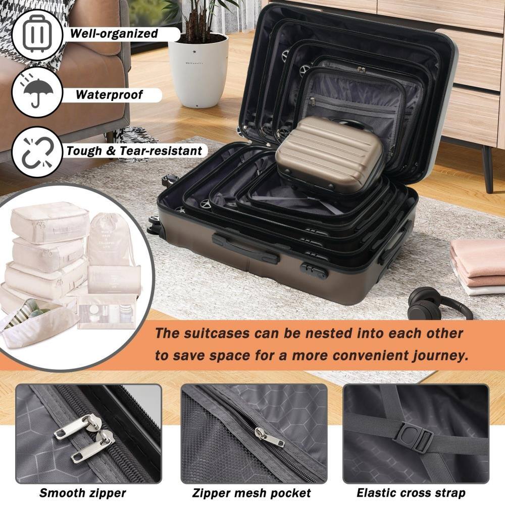 - Well-organized
- Waterproof
- Tough & Tear-resistant

The suitcases can be nested into each other to save space for a more convenient journey.

- Smooth zipper
- Zipper mesh pocket
- Elastic cross strap