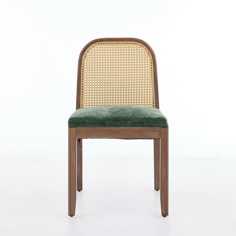 Angle. Loheer - Loheer Set of 2 Cane Back Dining Chairs Mid Century Farmhouse Side Chairs Green Solid Wood Frame - Green.