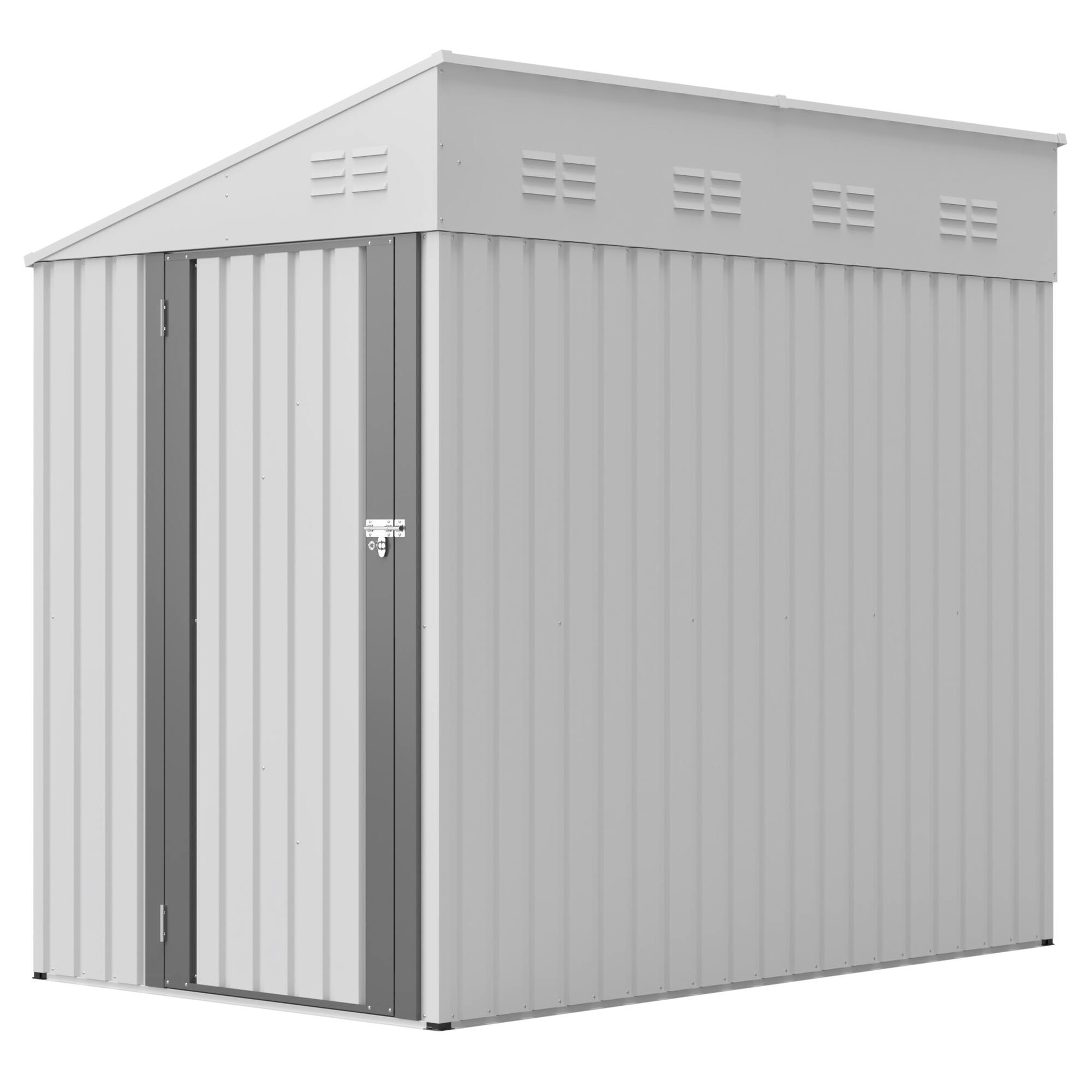 Alt View 6. Mondawe - 4x7 FT Lean-To Metal Outdoor Garden & Bike Shed with Lockable Door - White.