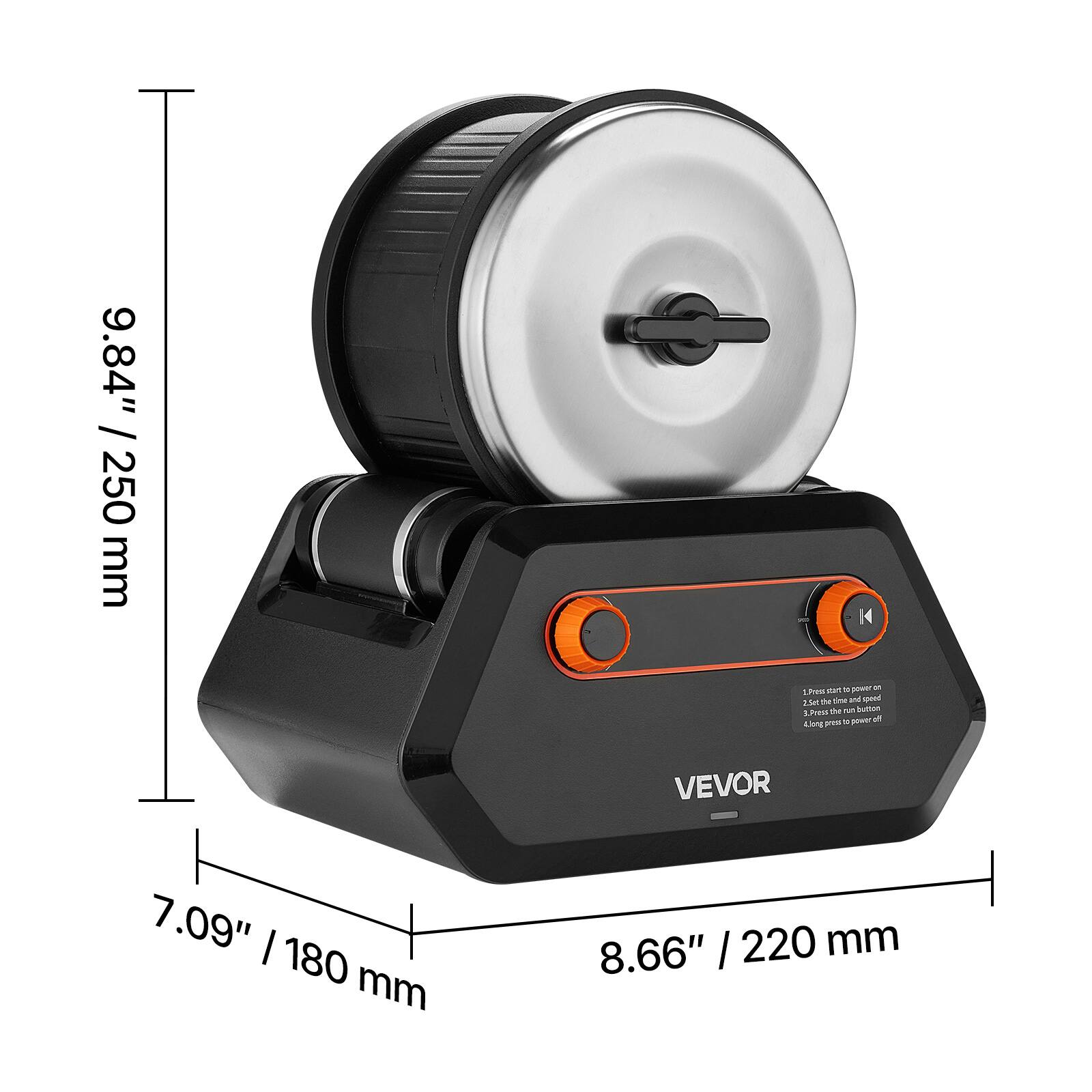 9.84" / 250 mm  
7.09" / 180 mm  
8.66" / 220 mm  

VEVOR