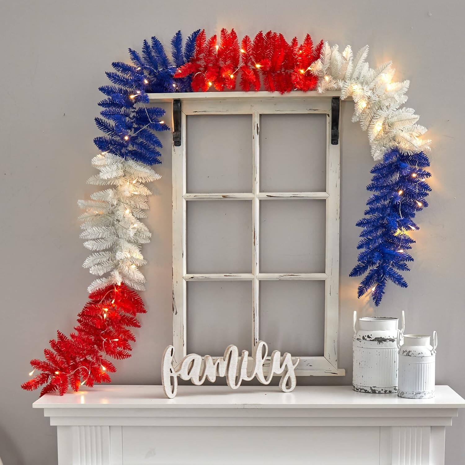 Angle. BreeBe - 9 Ft. Patriotic Garland with 50 LED Lights - Multi.