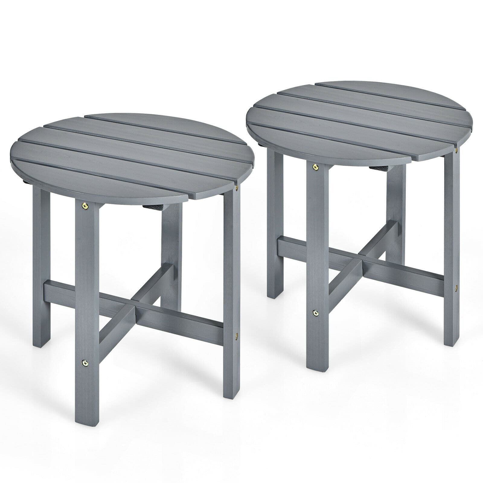 Gymax - 2 PCS 18'' Patio Round Side End Coffee Table Wooden Slat Deck Grey - Gray