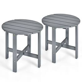 Gymax - 2 PCS 18'' Patio Round Side End Coffee Table Wooden Slat Deck Grey - Gray
