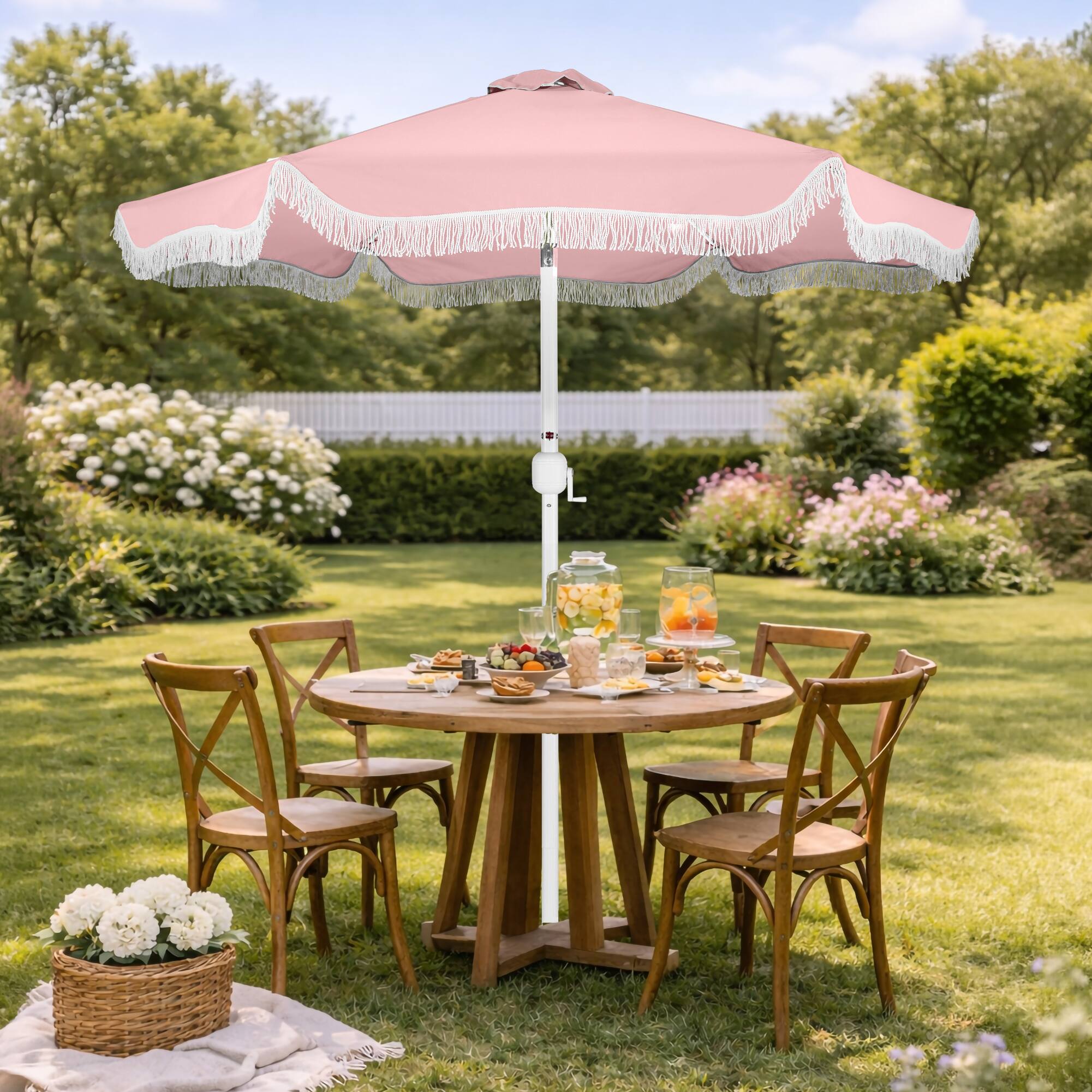 Alt View 8. Best Choice Products - Best Choice Products 9ft Fringe Market Umbrella  Boho Patio Sunshade w/ Tilt, UPF50+ - Pink - Pink.