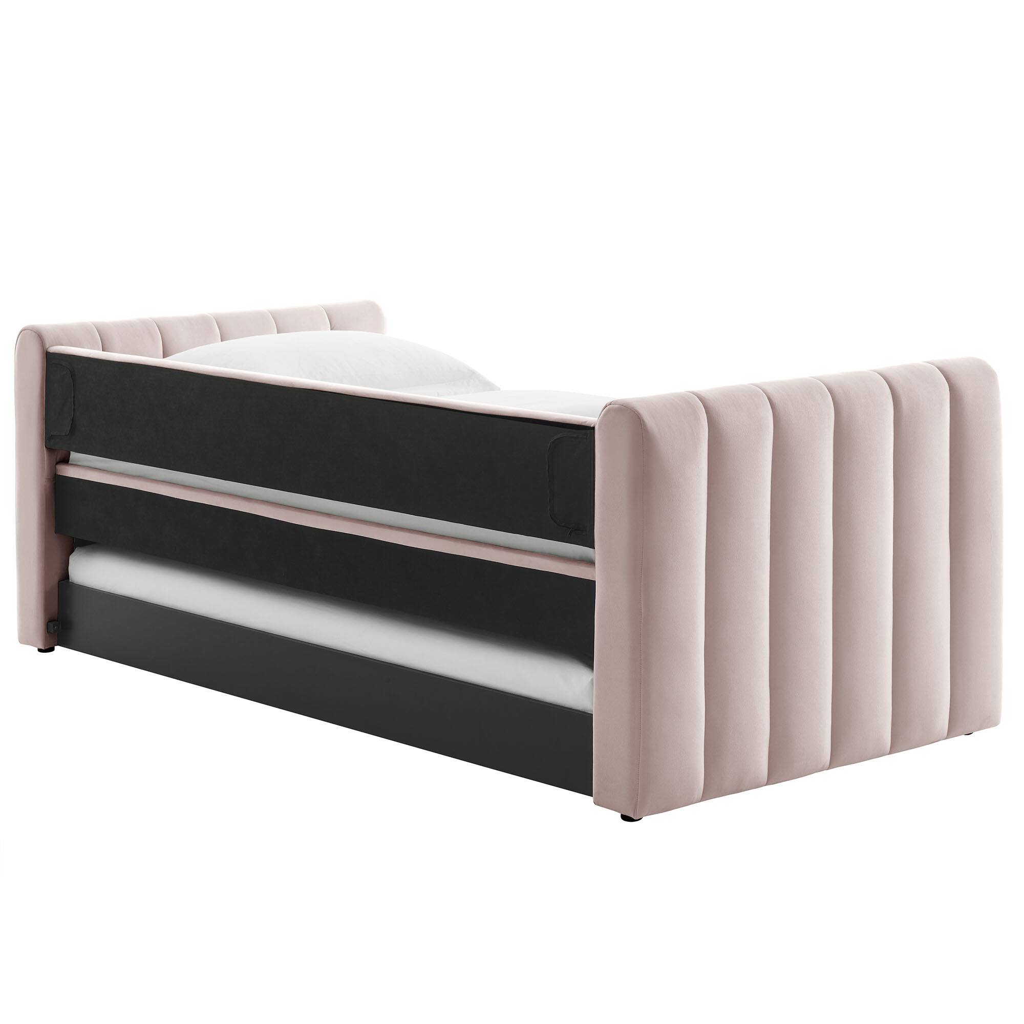 Alt View 7. Modway - Veyla Channel Tufted Performance Velvet Twin Daybed With Trundle by Modway - Pink.