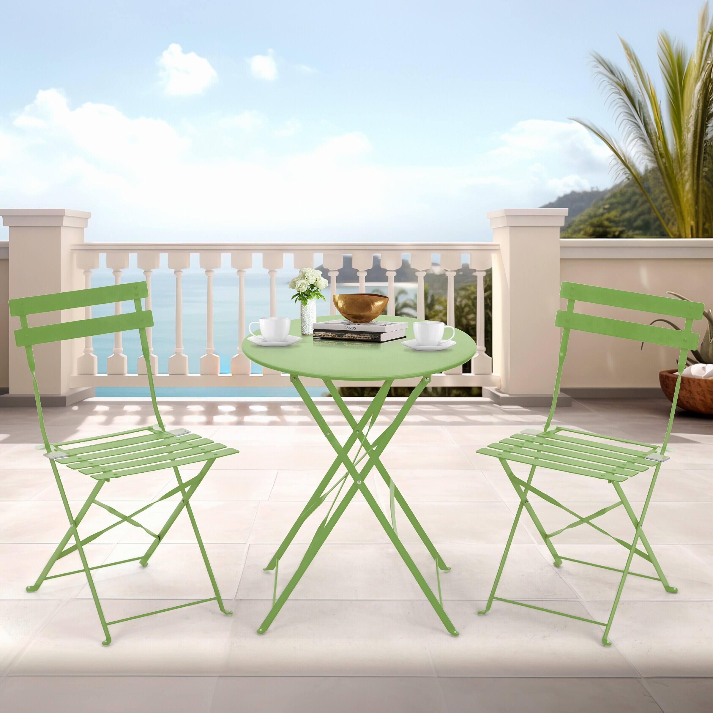 Alt View 6. U-HOMY - Foldable 3-Piece Outdoor Bistro Set – Rust-Resistant Patio Table and Chairs, Lightweight for Balcony Use - Green.