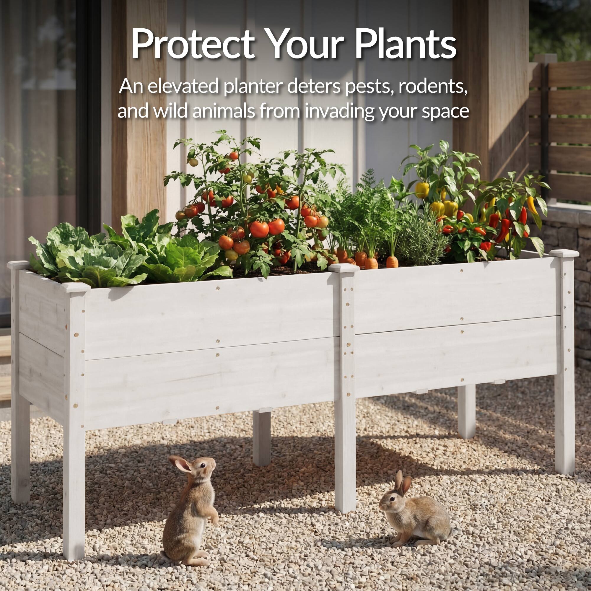 Protect Your Plants

An elevated planter deters pests, rodents, and wild animals from invading your space