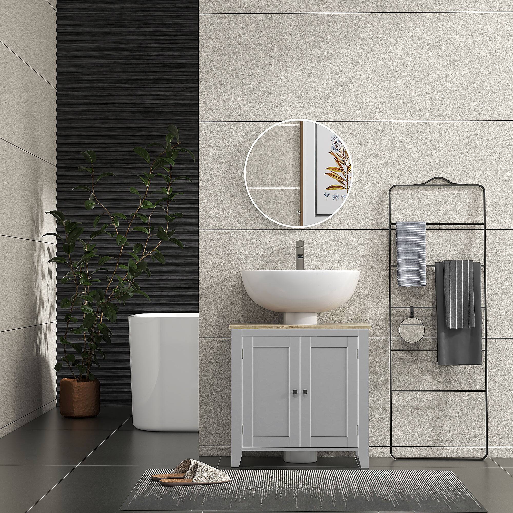 Alt View 8. Kleankin - Pedestal Sink Storage Cabinet, Under Sink Cabinet with U-Shape and Adjustable Internal Shelf - Gray.