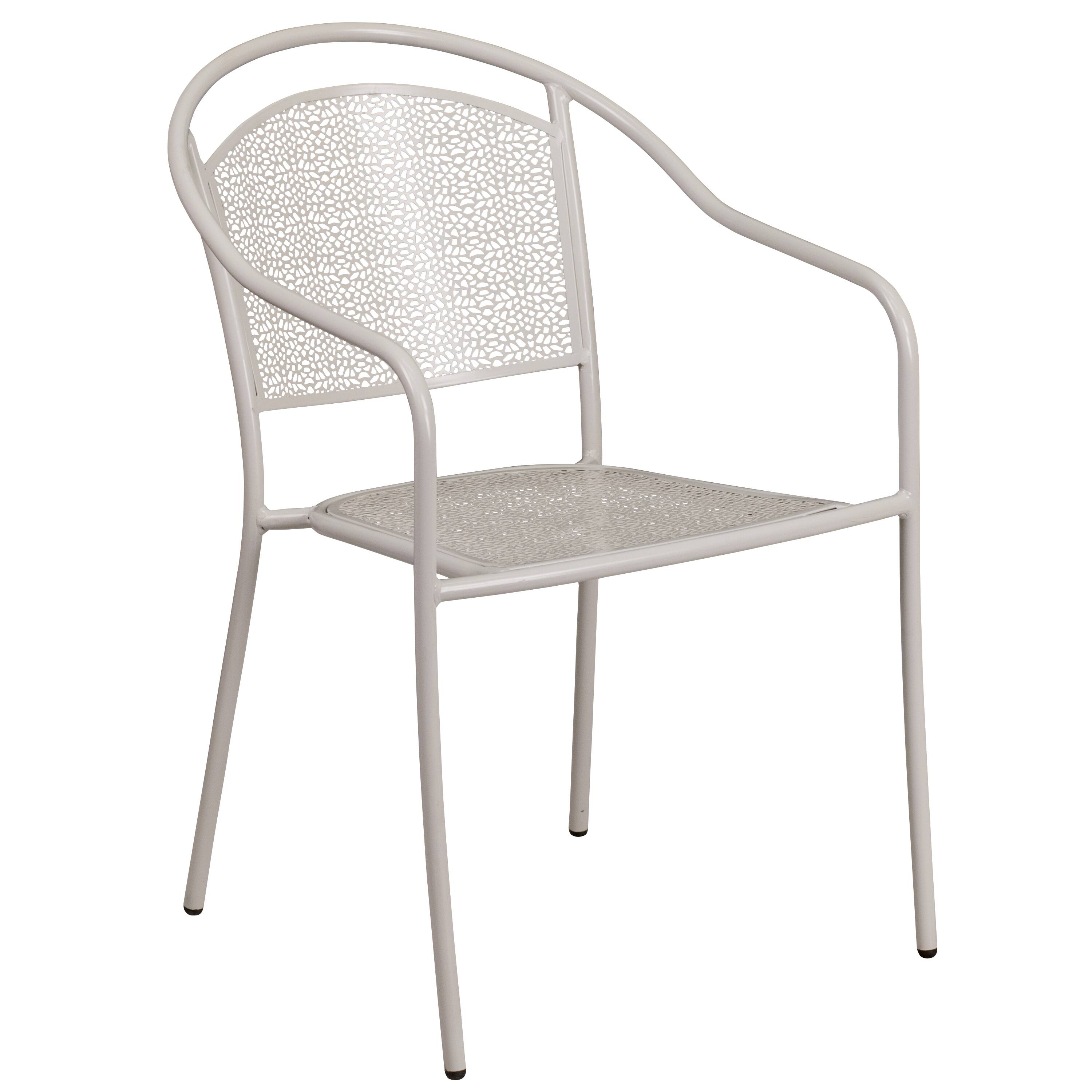 Alt View 4. Emma + Oliver - Commercial 35.5" Square Metal Garden Patio Table Set w/ 4 Round Back Chairs - Light Gray.