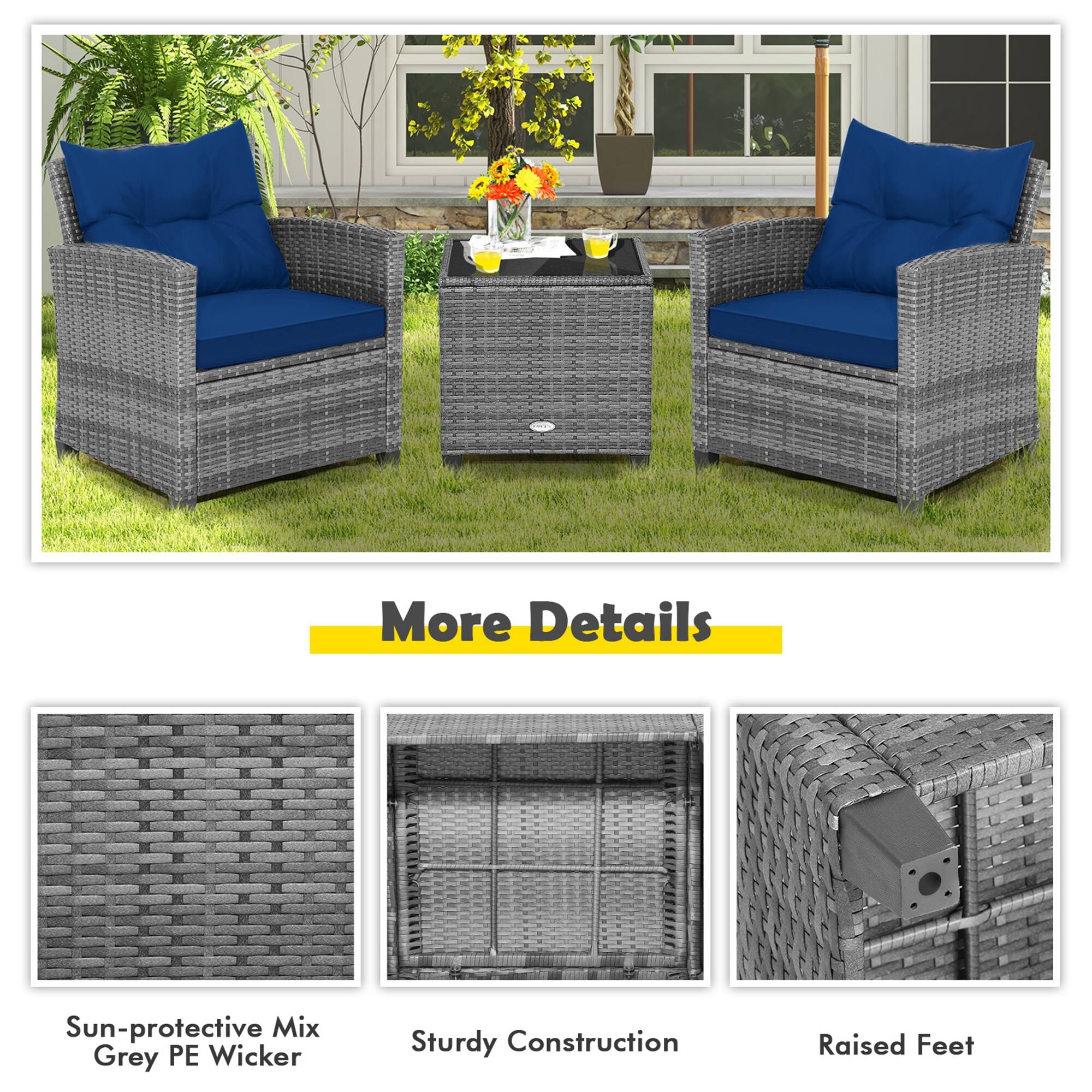 More Details Sun-protective Mix Grey PE Wicker Sturdy Construction Raised Feet