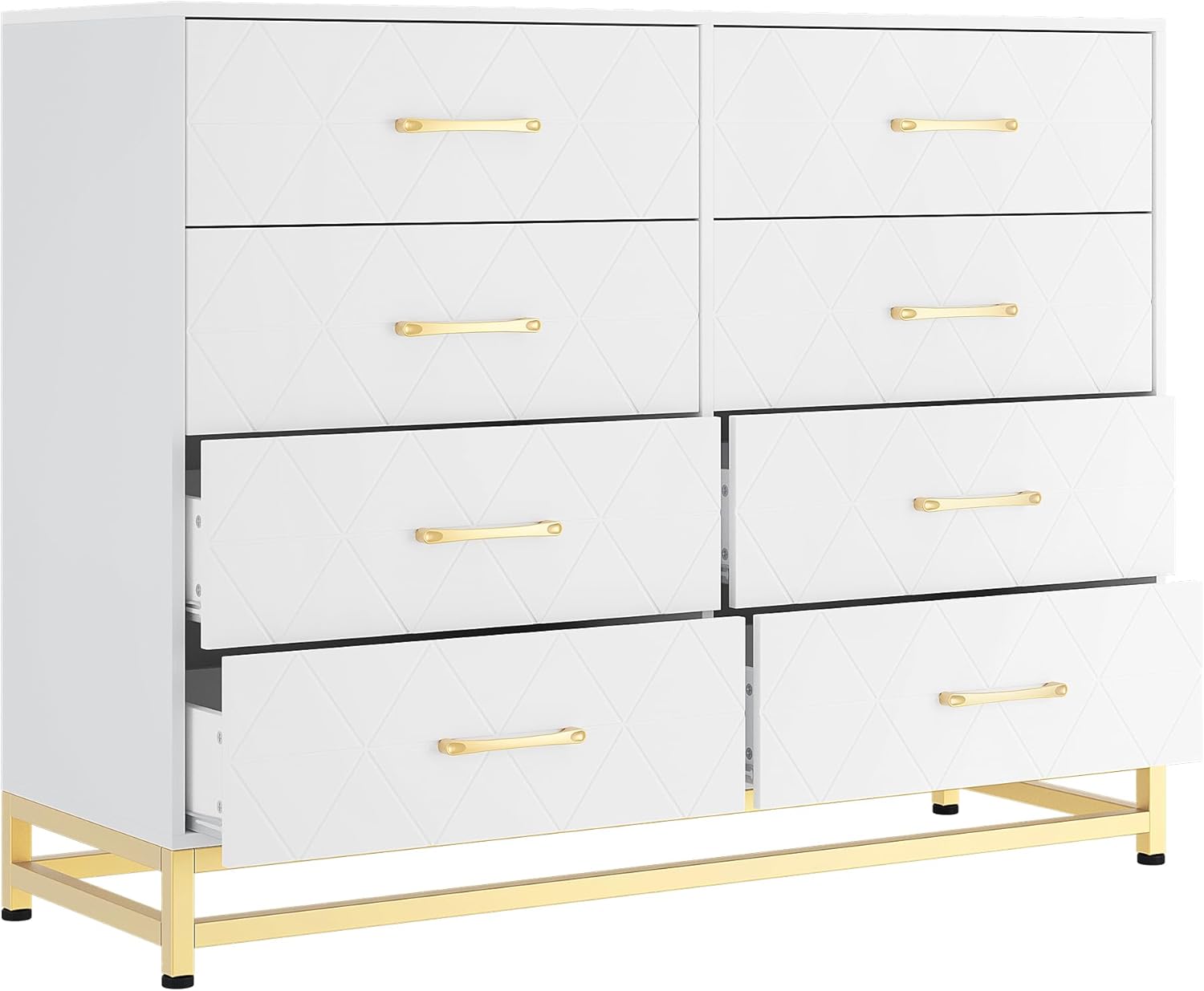 Front. GARVEE - Dresser for Bedroom 8 Drawer Dresser & Chest of Drawers, Wooden Dresser Wide Dresser, Metal Handle - Black.