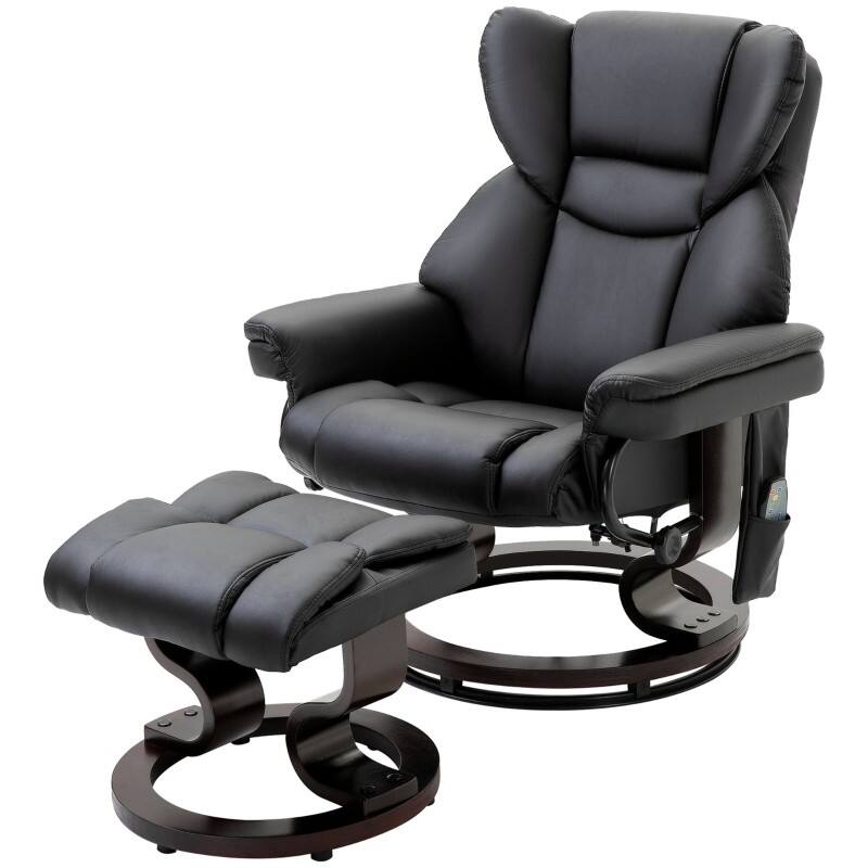 Front. Hivvago - Adjustable Faux Leather Remote Massage Recliner Chair w/ Ottoman - Black.