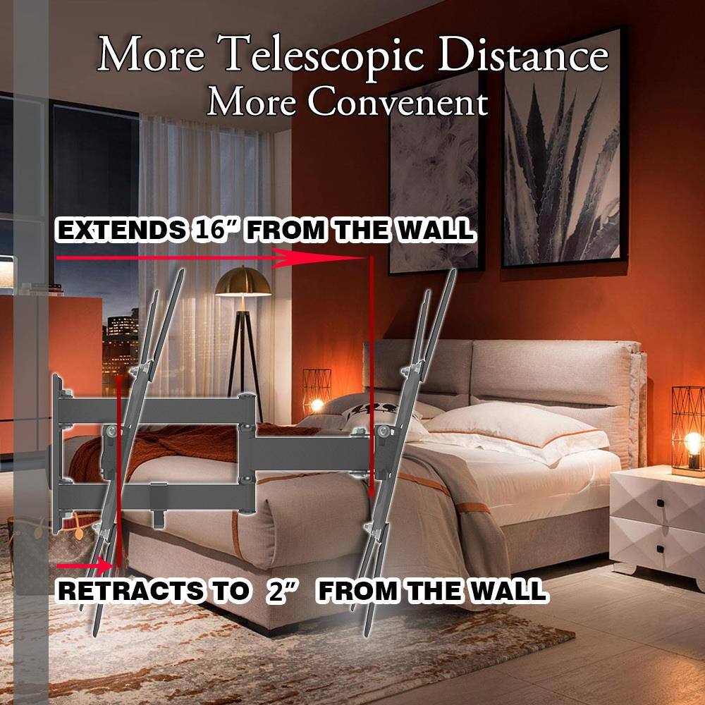 More Telescopic Distance  
More Convenient  

EXTENDS 16" FROM THE WALL  
RETRACTS TO 2" FROM THE WALL