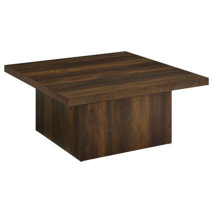 Front. Manhattan Lane - Darla Square Cocktail Coffee Table, Pedestal Base, Wood 36 Inch - Dark Pine Brown.
