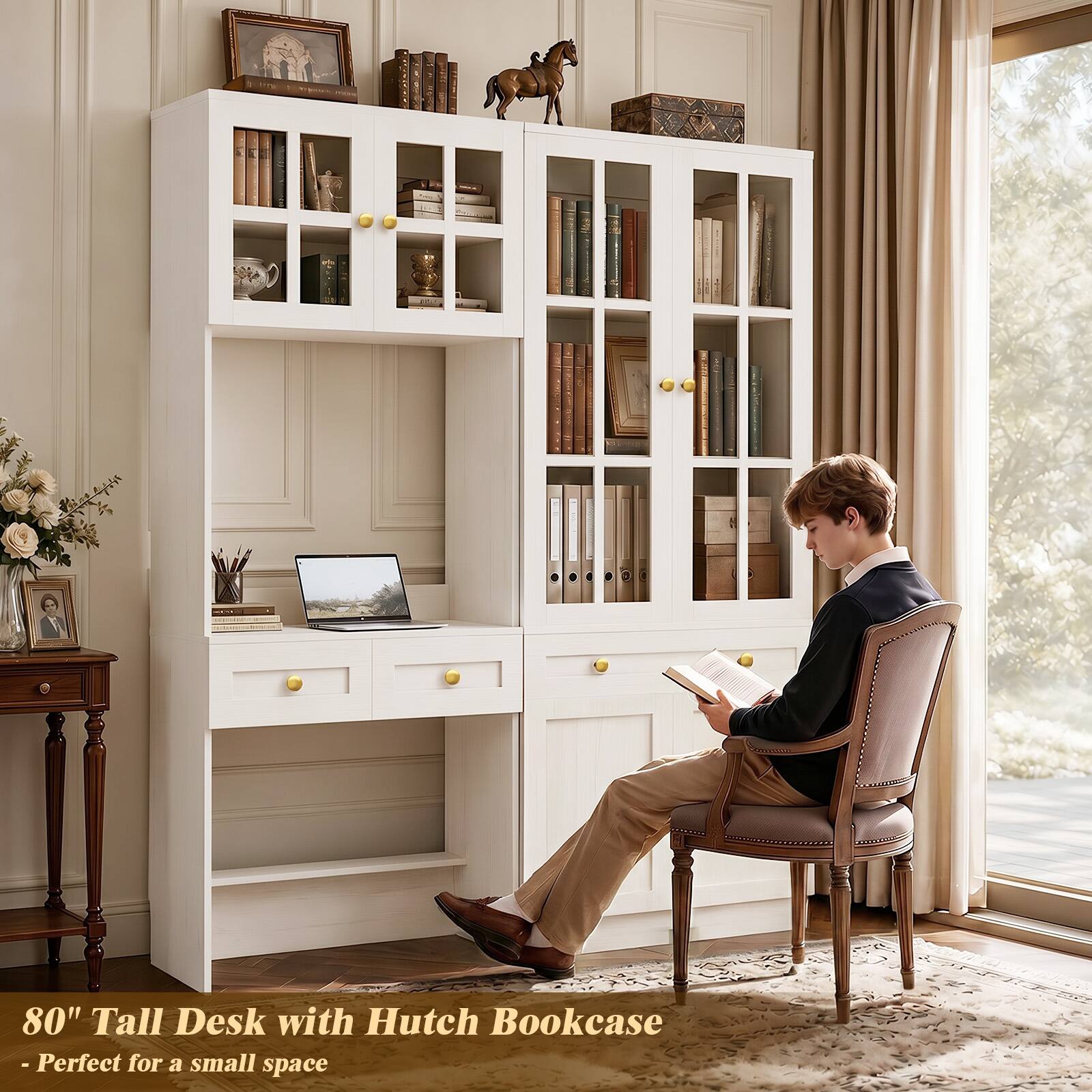 80" Tall Desk with Hutch Bookcase - Perfect for a small space