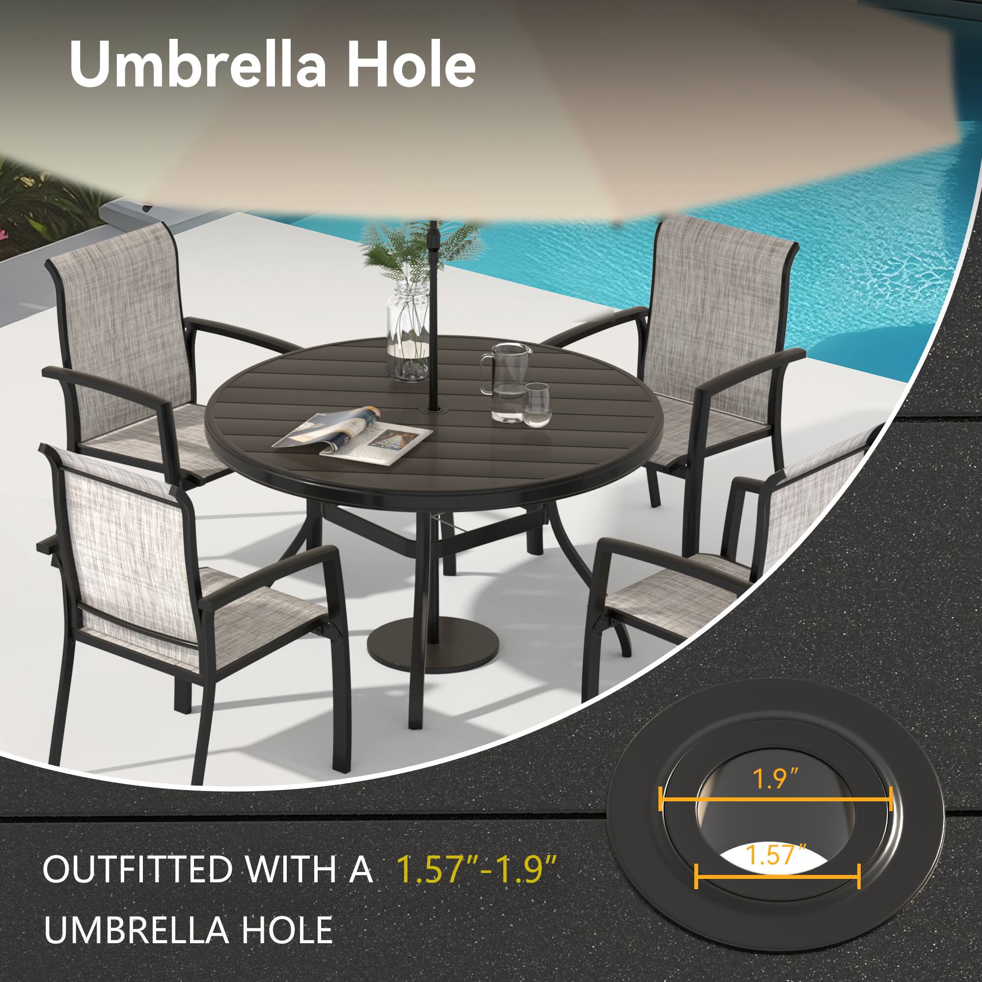 Umbrella Hole

OUTFITTED WITH A 1.57"-1.9" UMBRELLA HOLE