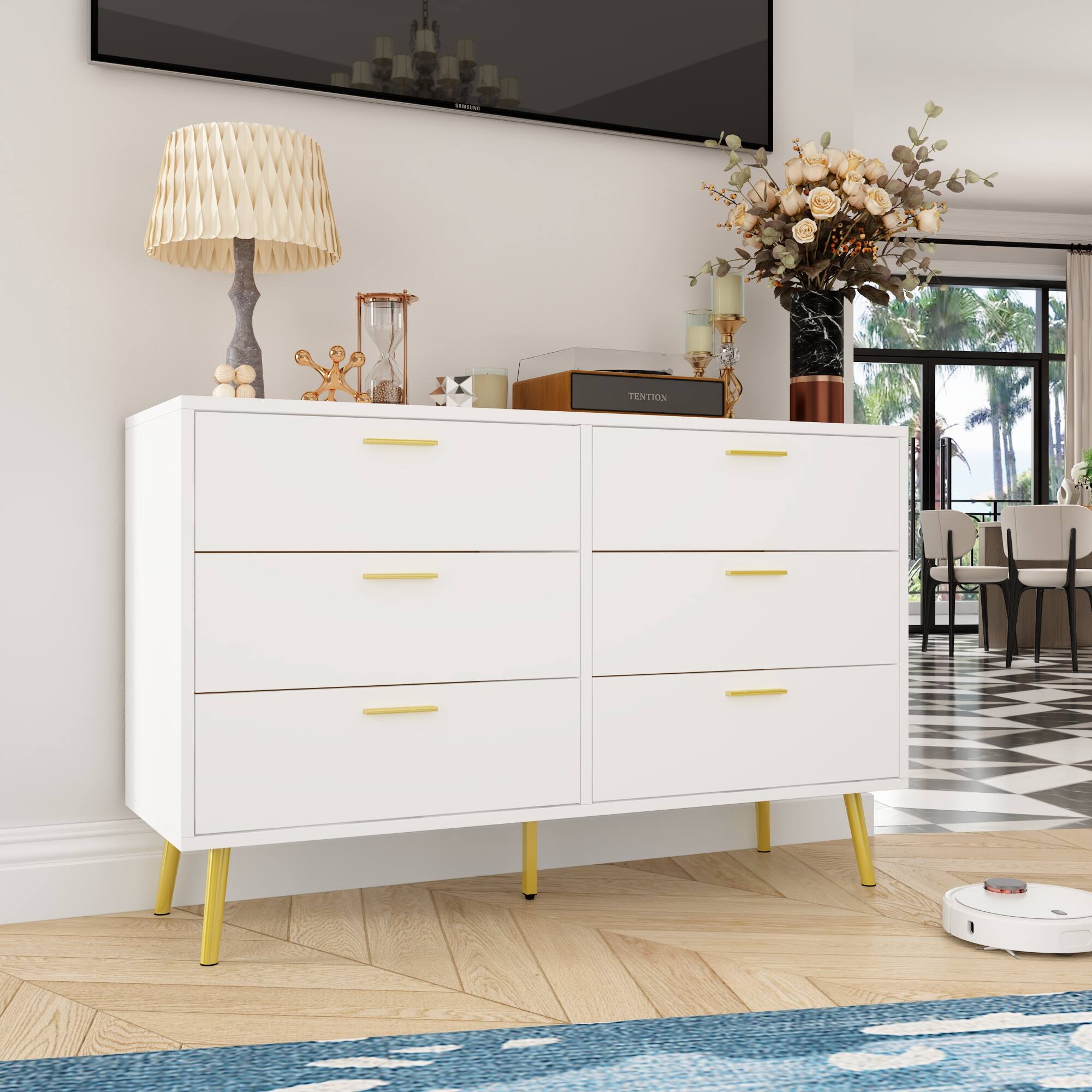 Angle. FUFU & GAGA - FUFU&GAGA 6 - Drawer Double Dresser - Elevated Storage for Modern Living - White.