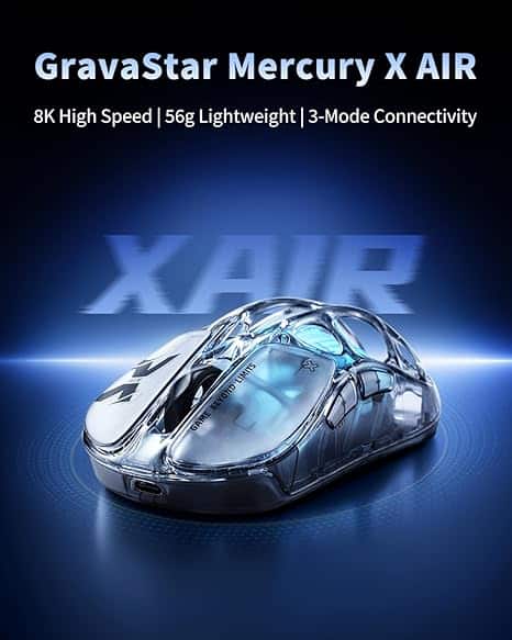 GravaStar Mercury X Air 8KHz Wireless Optical Gaming Mouse with