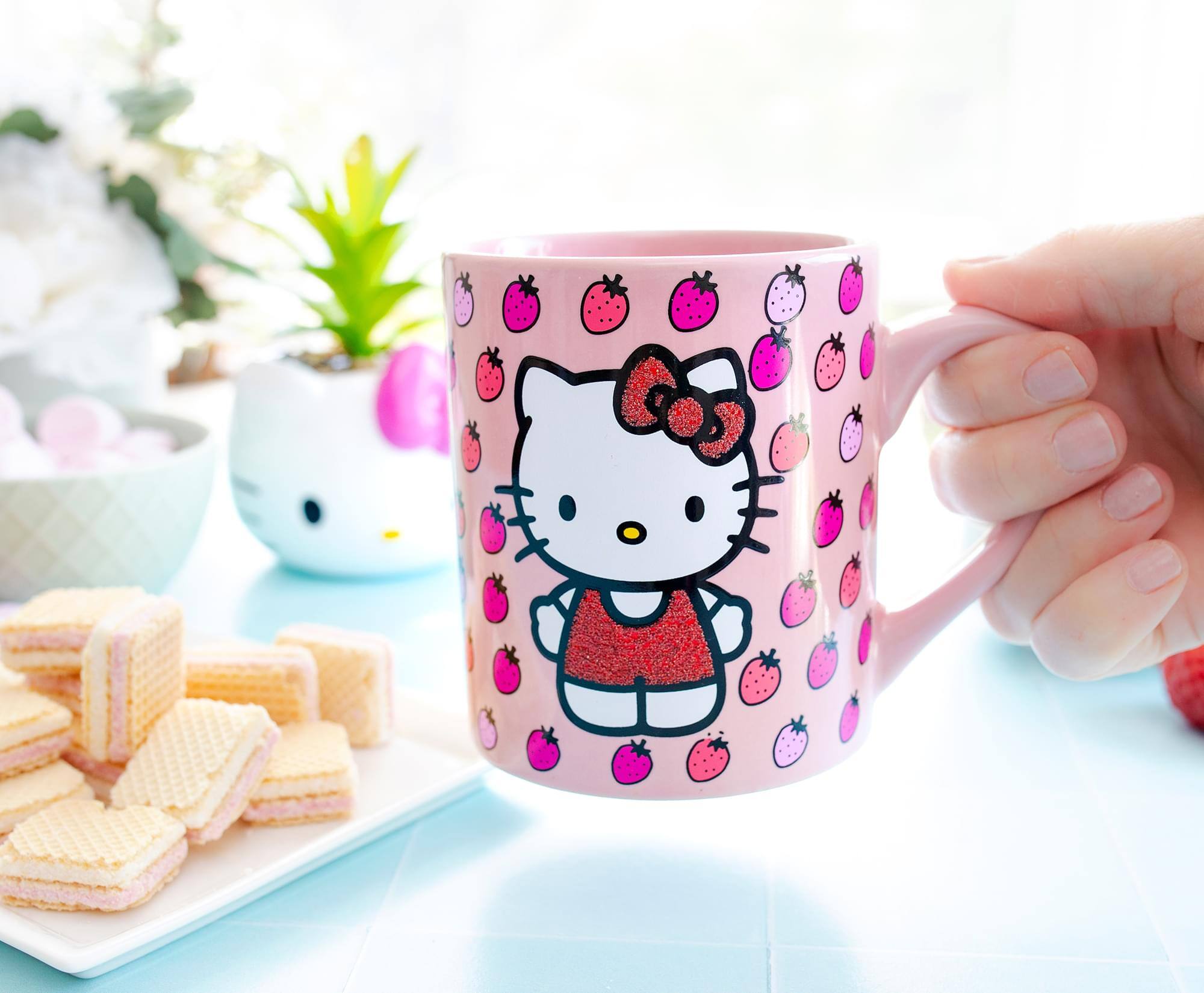 Alt View 3. Silver Buffalo - Sanrio Hello Kitty Glitter Strawberry Ceramic Mug | Holds 14 Ounces - Pink.
