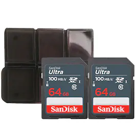 2x SanDisk 64GB Ultra SDXC UHS I Memory Card with Memory Card Holder