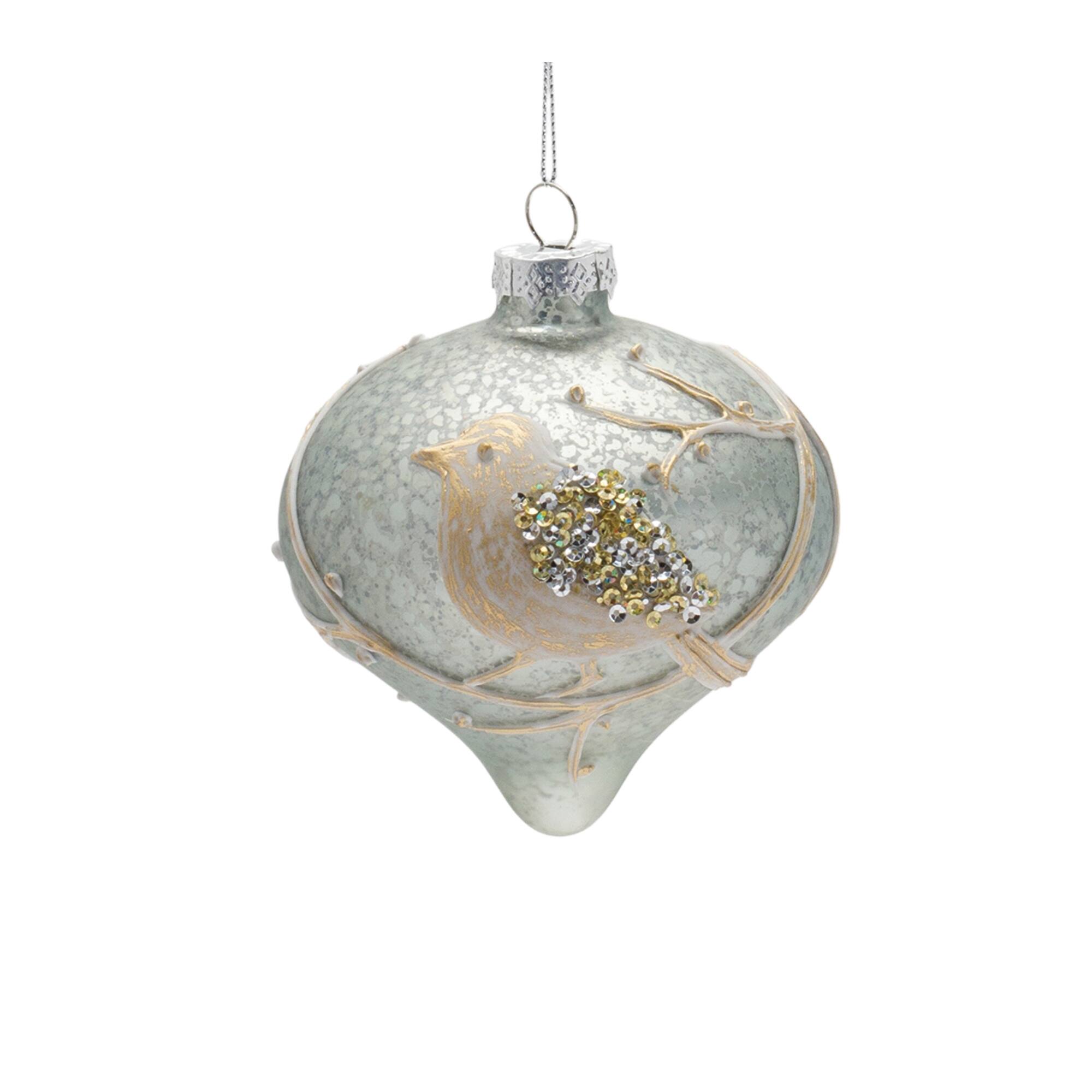 Alt View 2. BreeBe - Beaded Glass Bird Ornament (Set of 6) - Ice Blue.