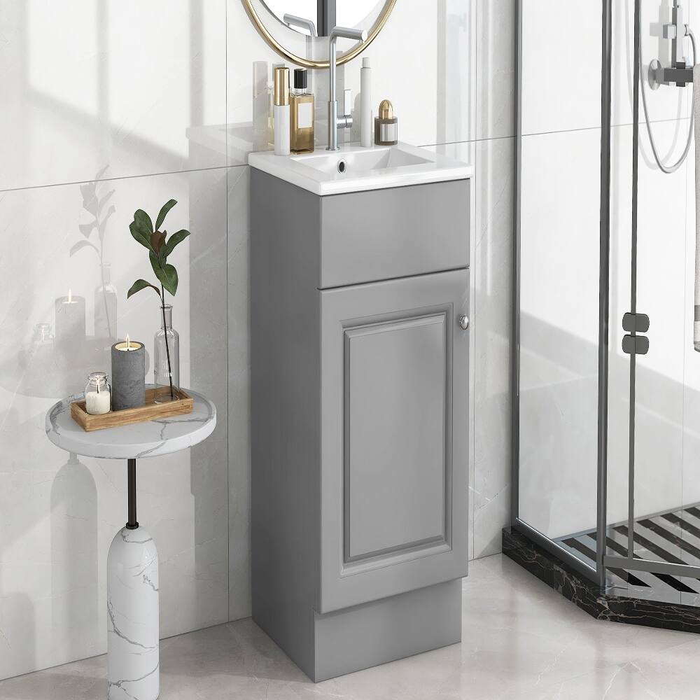Alt View 7. Loheer - Loheer 18 inch bathroom vanity with sink Grey Freestanding Cabinet - Grey.