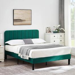 Hivvago - Queen size Upholstered Platform Bed Frame with Headboard - Green
