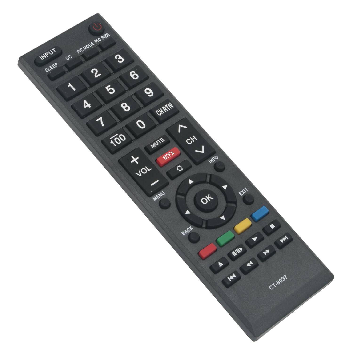 SIZE PIC PIC MODE INPUT CC 3 SLEEP 2 6 1 5 9 4 8 CHRTN 7 0 ^ 100 MUTE CH NTFX V + INFO VOL o - MENU OK EXIT BACK . Y N WII   44 K4 CT-8037