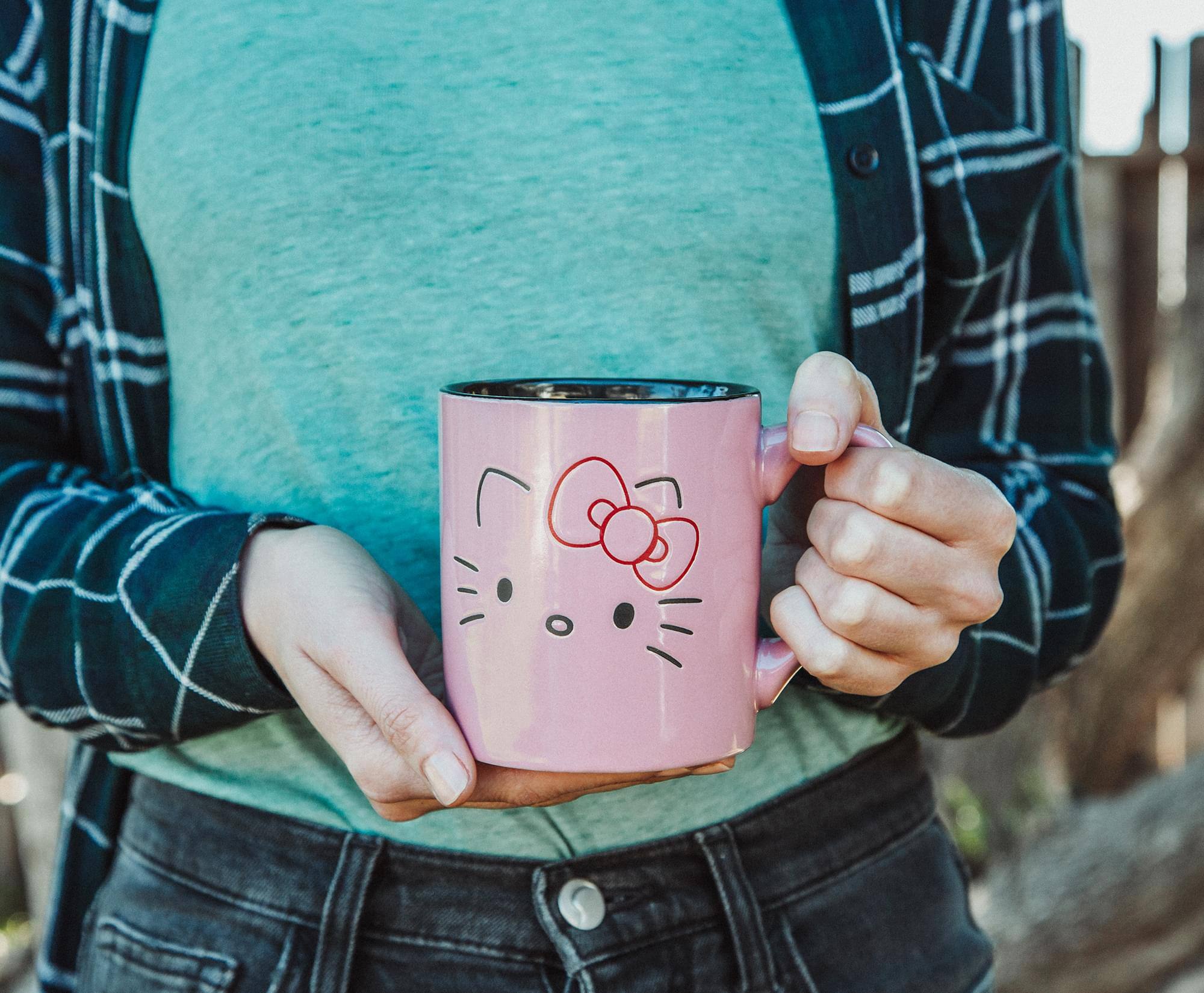 Alt View 4. Silver Buffalo - Sanrio Hello Kitty Pink Outline Face Wax Resist Ceramic Mug | Holds 14 Ounces - Pink.