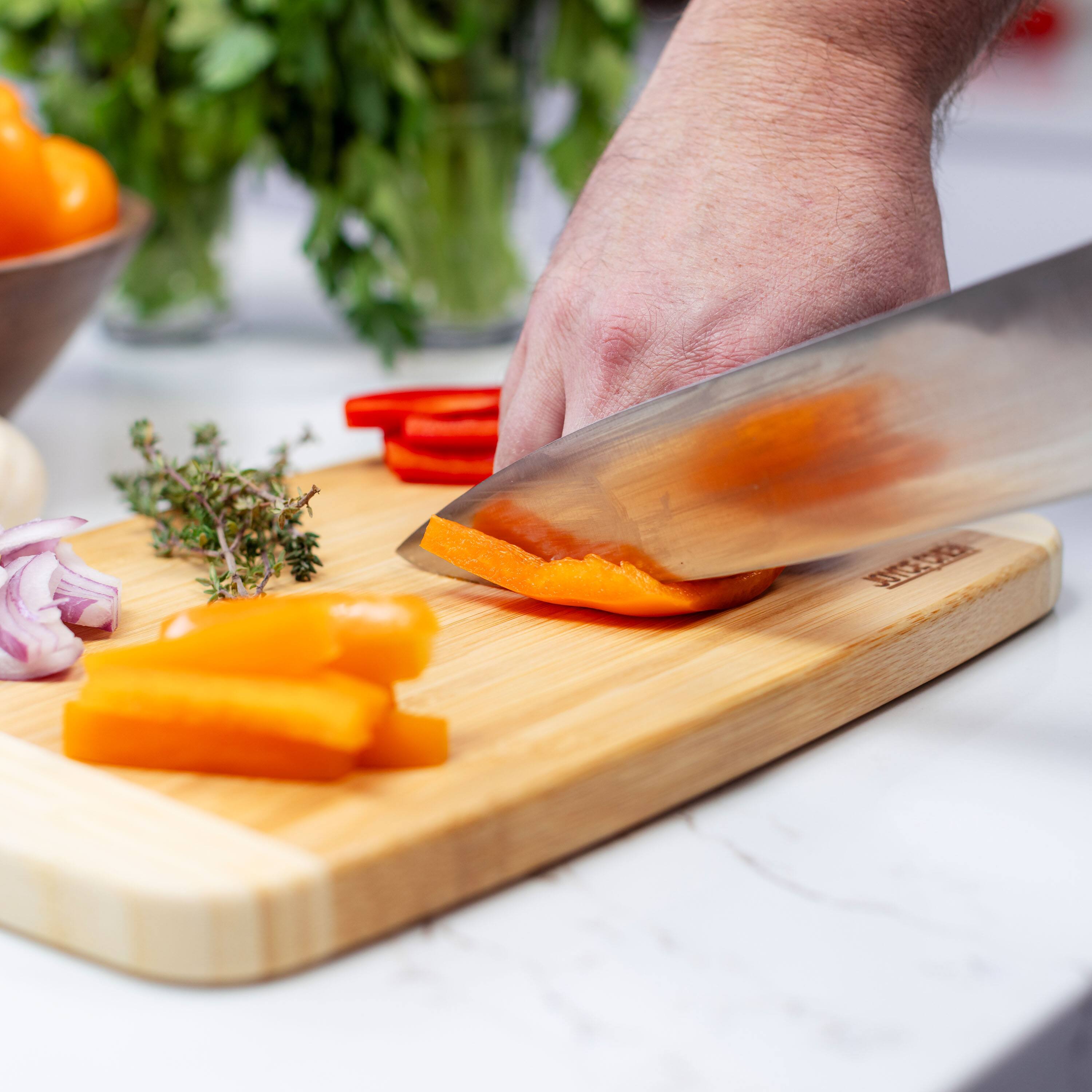 Alt View 1. Escali - Joyce Chen Extra Large Burnished Bamboo Cutting Board, 12x18-Inch - Natural.