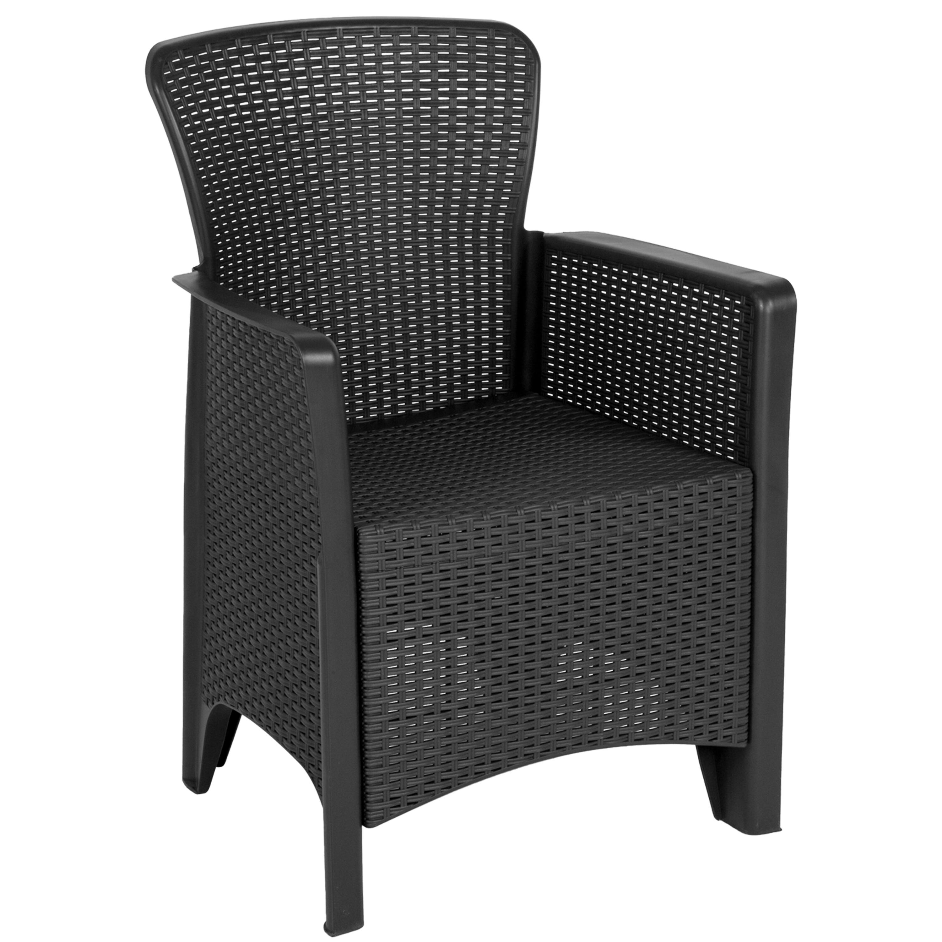 Alt View 7. Emma + Oliver - Faux Rattan Plastic Chair Set with Matching Side Table - Dark Gray.