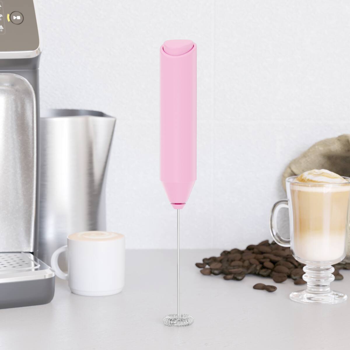 Left. Tooloton - Handheld Milk Frother, Mini Foam Maker for Coffee, Matcha and Hot Chocolate, Stand Not Included, Pink - Pink.
