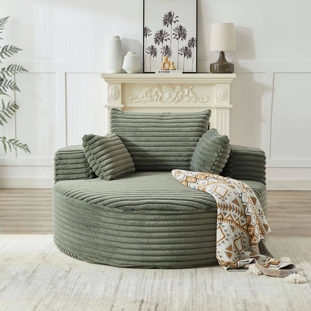 Front. Resenkos - 55"L Corduroy Single Sofa, Fluffy Modern Sleeper Chair for Living Room & Bedroom, No Assembly, Green - Green.