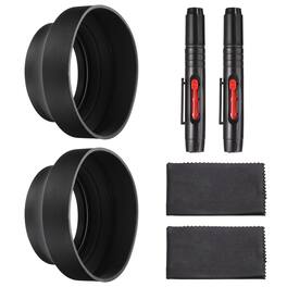 Unique Bargains - 2pcs 82mm Rubber Camera Lens Hood, Collapsible 3-Step Sun Shade with Cleaning Cloth & Pen - Black
