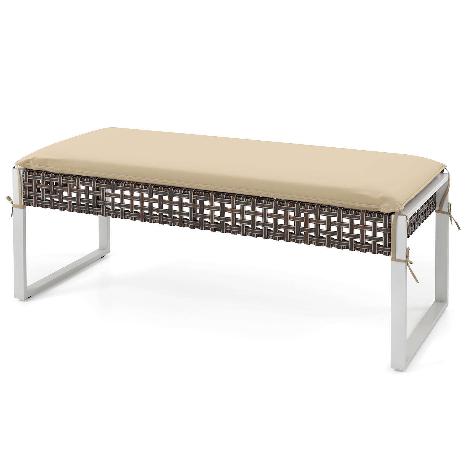 Front. Gymax - Gymax 43 Inch Patio Rectangle Ottoman w/ Metal Legs & Seat Cushion - Mix Brown, Beige.