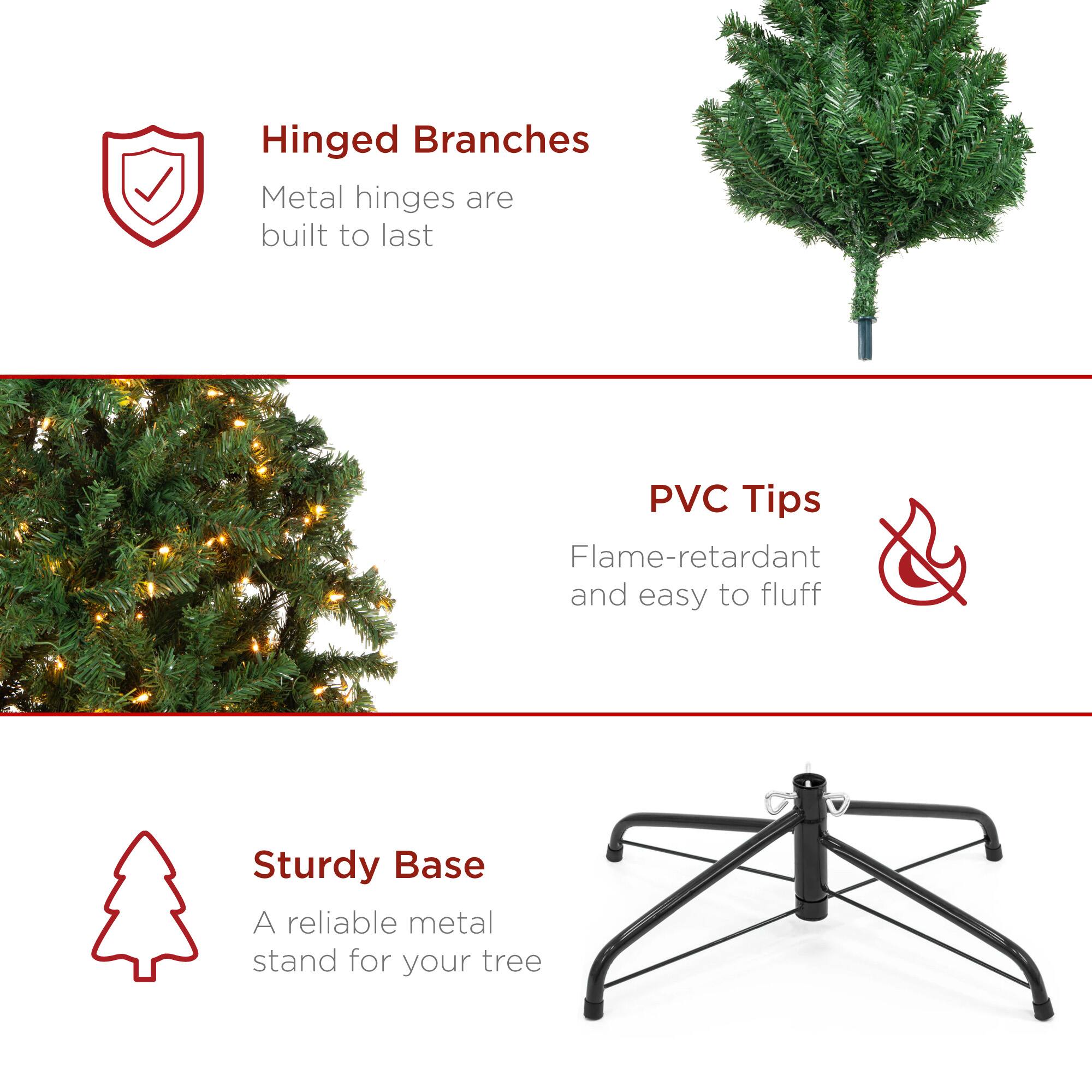 Hinged Branches
Metal hinges are built to last
PVC Tips
Flame-retardant and easy to fluff
Sturdy Base
A reliable metal stand for your tree