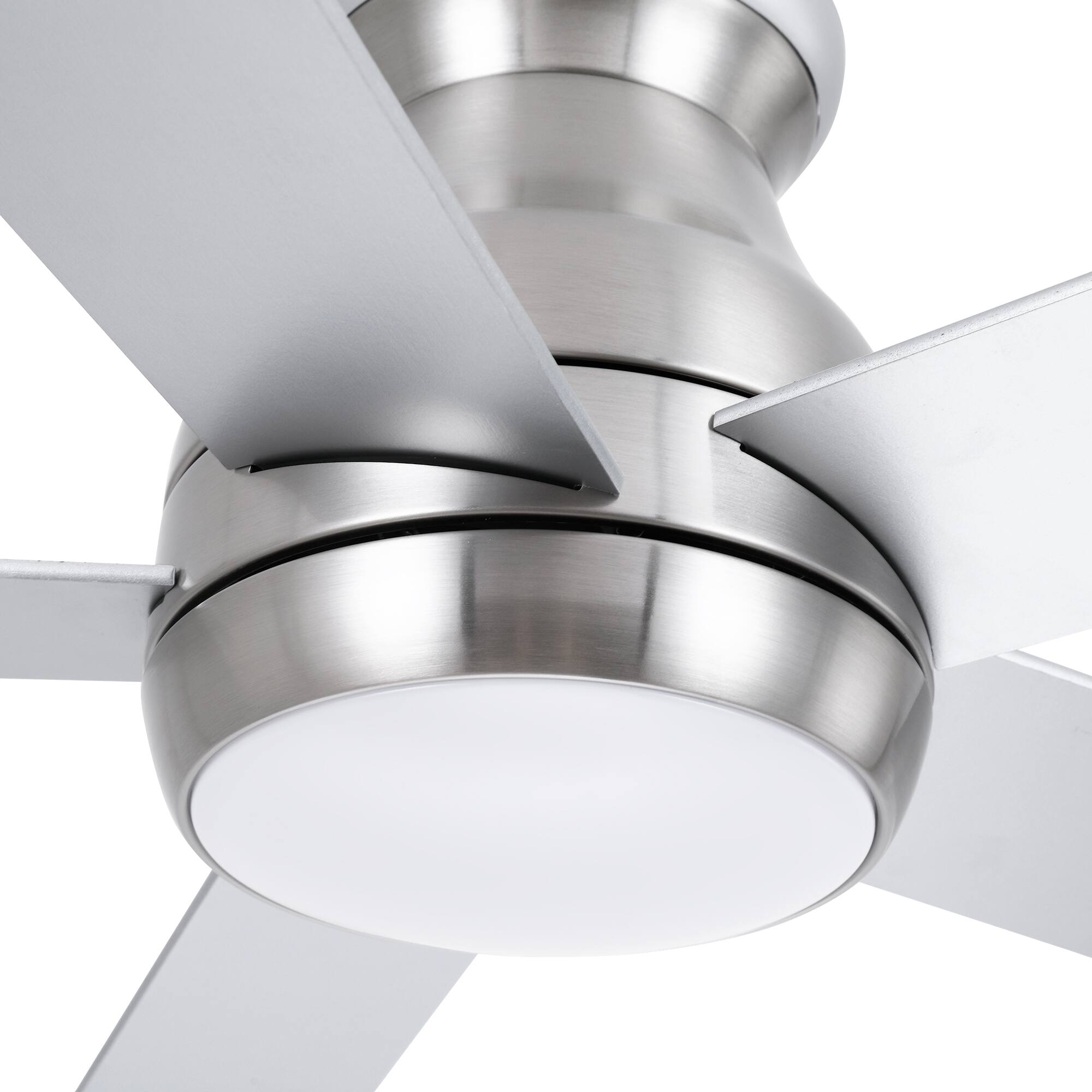 Alt View 4. Sofucor - 52'' Brushed Nickel Ceiling Fans with Lights and Remote & Integrated LED Flush Mount Ceiling Fan Quiet for Bedroom Patio - Nickel.