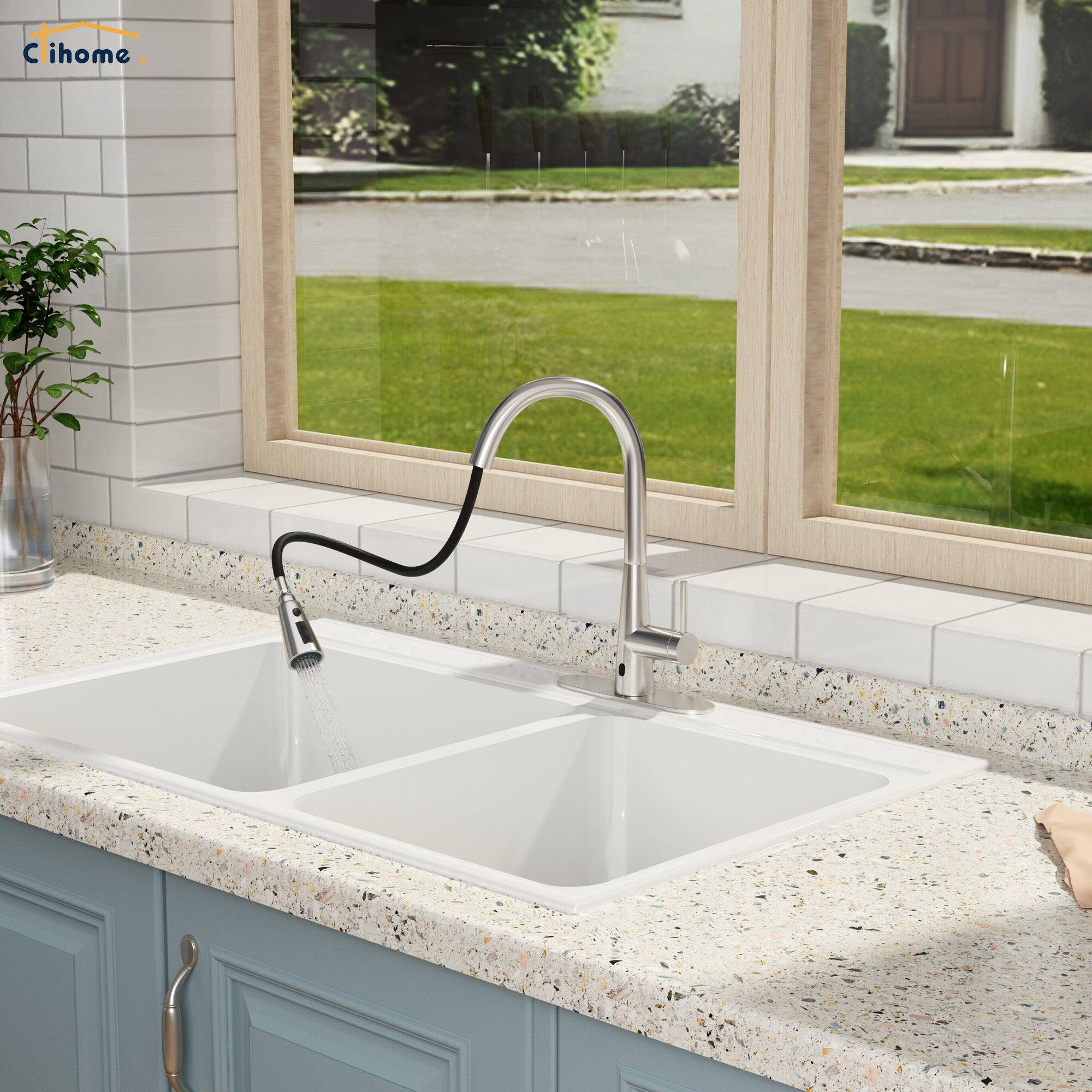 Alt View 10. Boyel Living - 3-Spray Patterns Single Handle Touchless Pull Down Sprayer Kitchen Faucet with Deckplate Included in Brushed Nickel - Brushed Nickel.