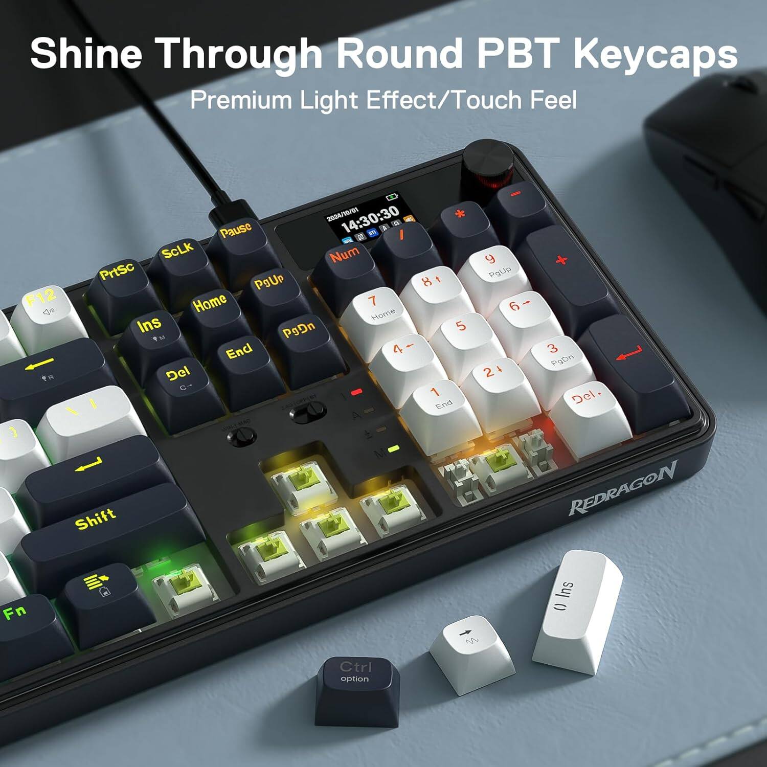 Shine Through Round PBT Keycaps Premium Light Effect/Touch Feel

2024/10/01 14:30:30 Pause ScLk Num y Prtsc PgUp 8 t PgUp F12 Home 7 6  Home Ins PgDn 5 End 4 3 PgDn  Del 21 1 Del. End Shift REDRAGON Ins Fn () u

Ctrl option
