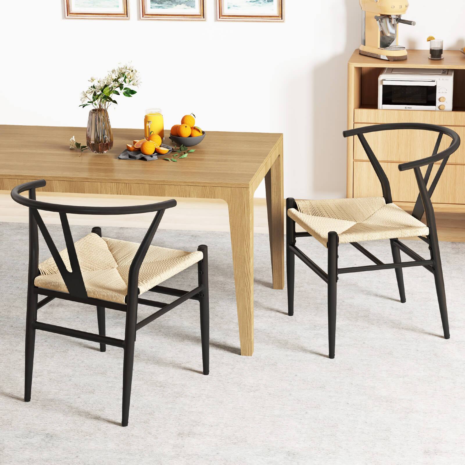 Alt View 3. Costway - Costway Modern Dining Chair Set of 4 Weave Kitchen Armchairs with Y-Shaped Curved Backrest - Beige+Black.