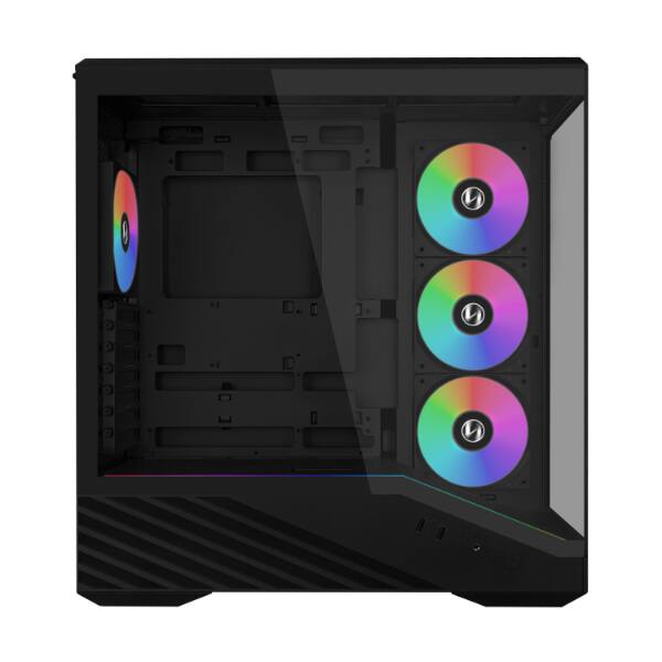 Left. Lian Li - Lian Li V100X ATX Mid-Tower Case, RGB LED, Tempered Glass, 420mm GPU Support, 360mm Radiator, Dust Filter - Black - Black.