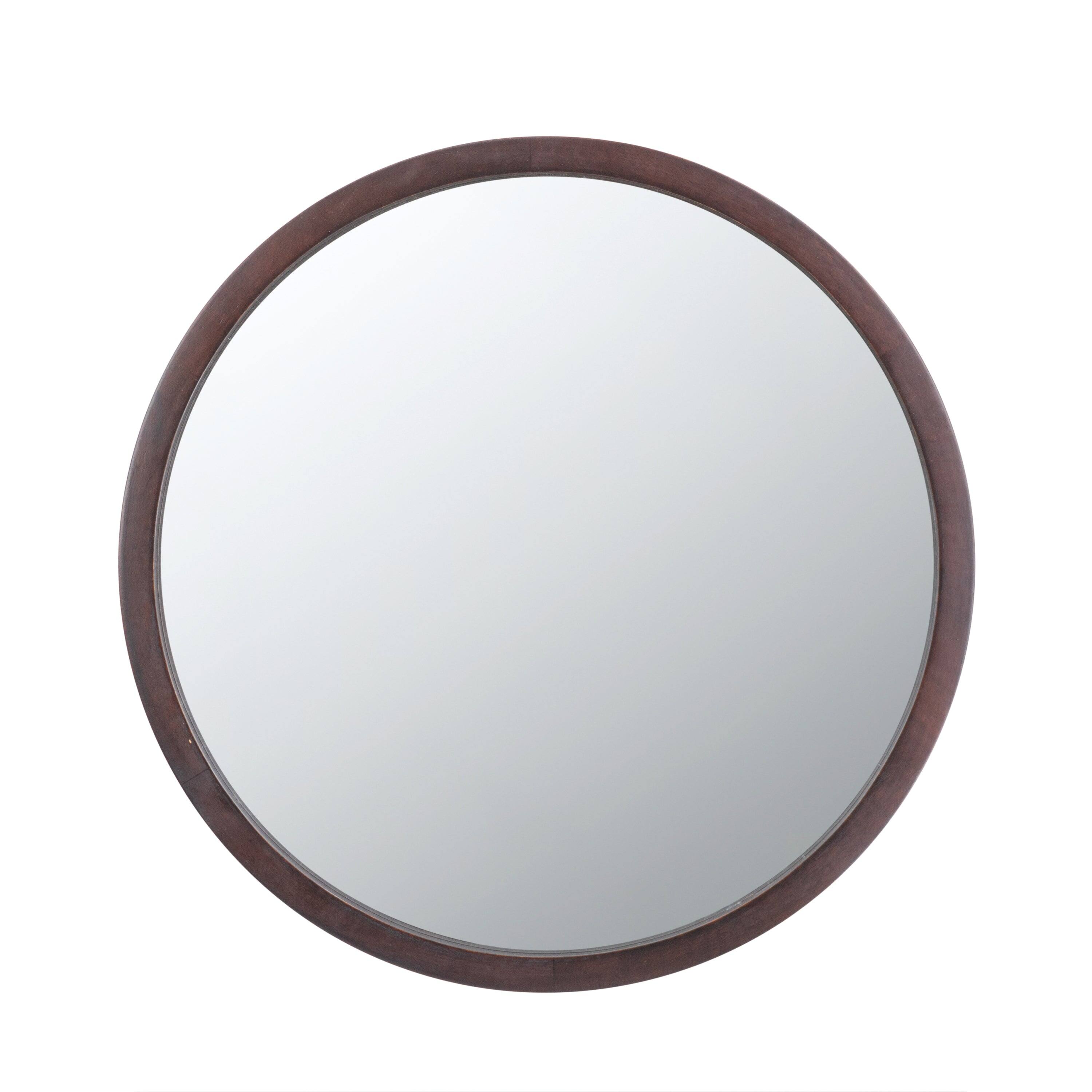 Angle. BreeBe - 20' x 20' Circle Wall Mirror with Wooden Frame and Walnut Finish,Wall Mirror for Living Room Dining Room - Brown.