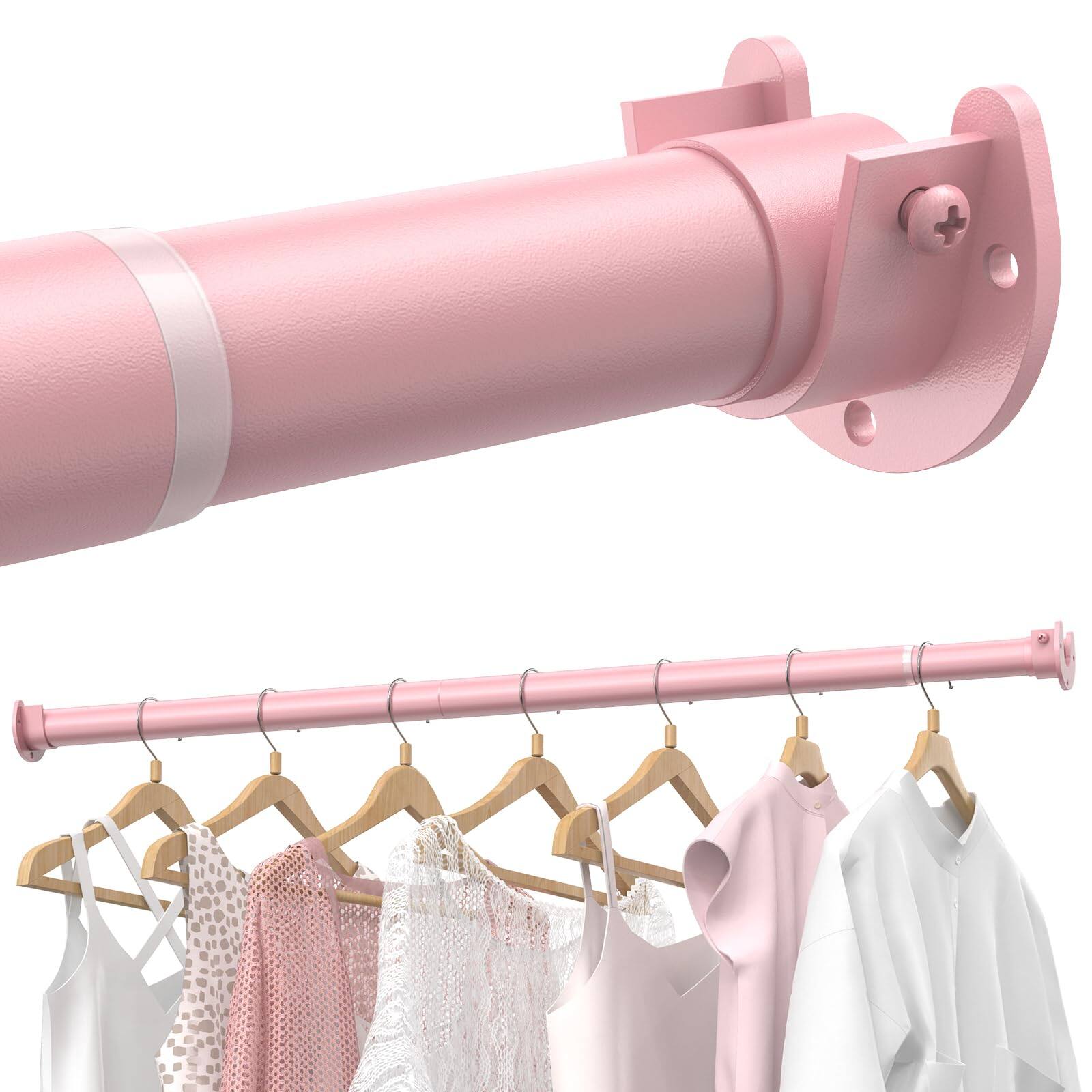 Front. Cedar Assembly - 2 Pack Closet Rods For Hanging Clothes 17 To Stepless Adjustable Metal Rod 1 3 Heavy Duty Wardrobes Laundry Rv - Pink 17-84 IN.