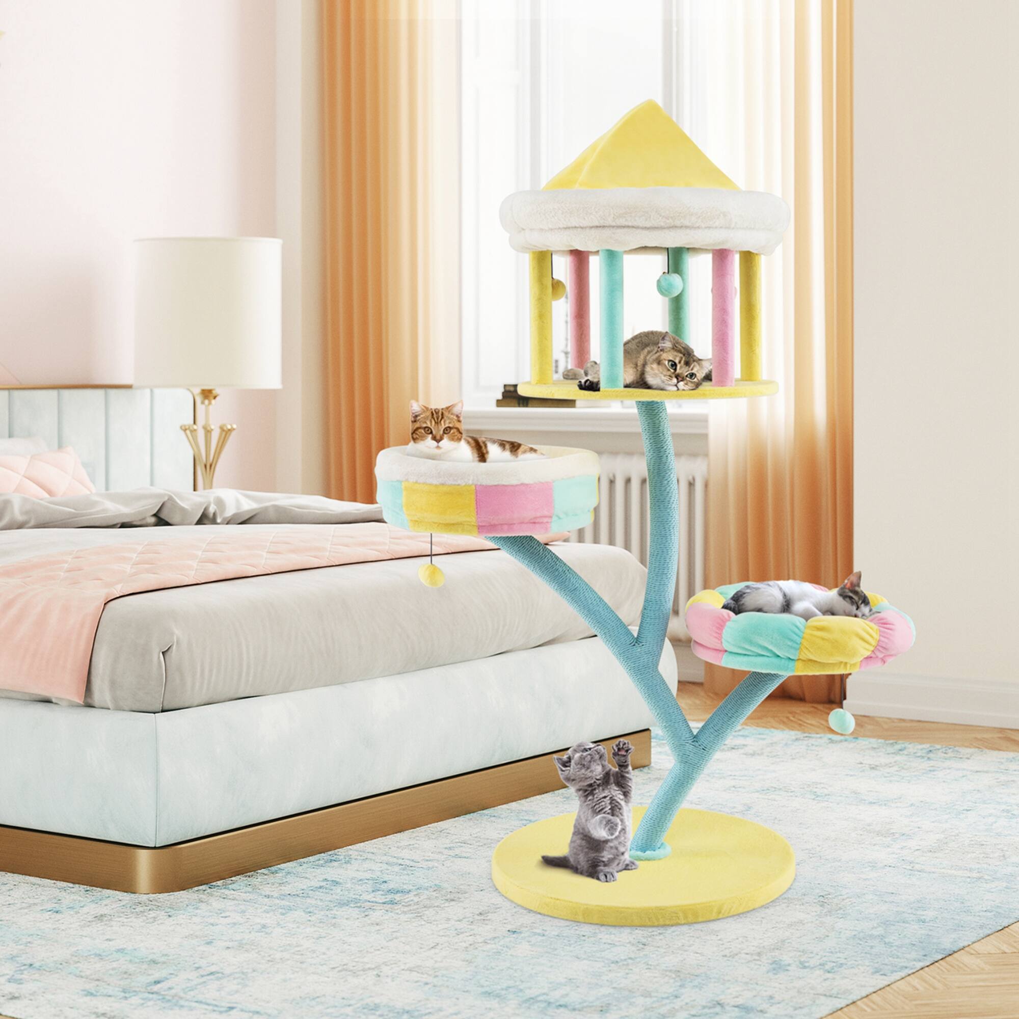 Alt View 3. Costway - Costway Multi-Layer Cat Tree Cat Tower with Open Condo 2 Removable Perches Dangling Balls - Multicolor.