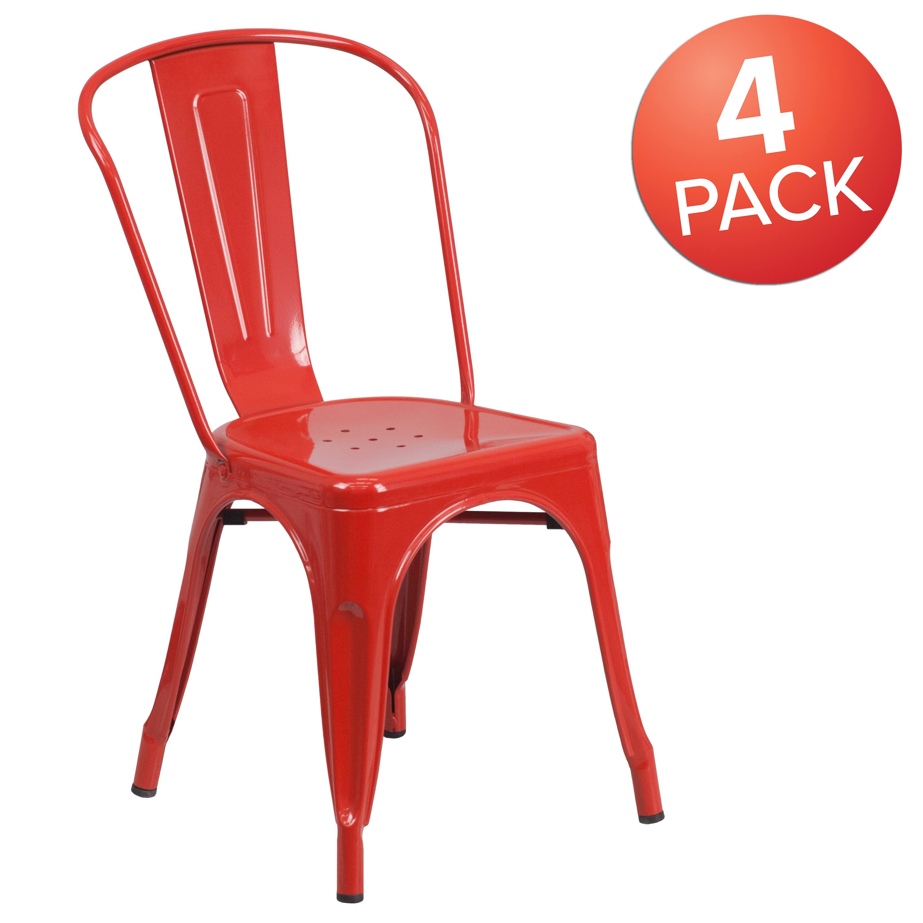 Alt View 1. Emma + Oliver - Commercial Grade 4 Pack Metal Indoor-Outdoor Stackable Chair - Red.