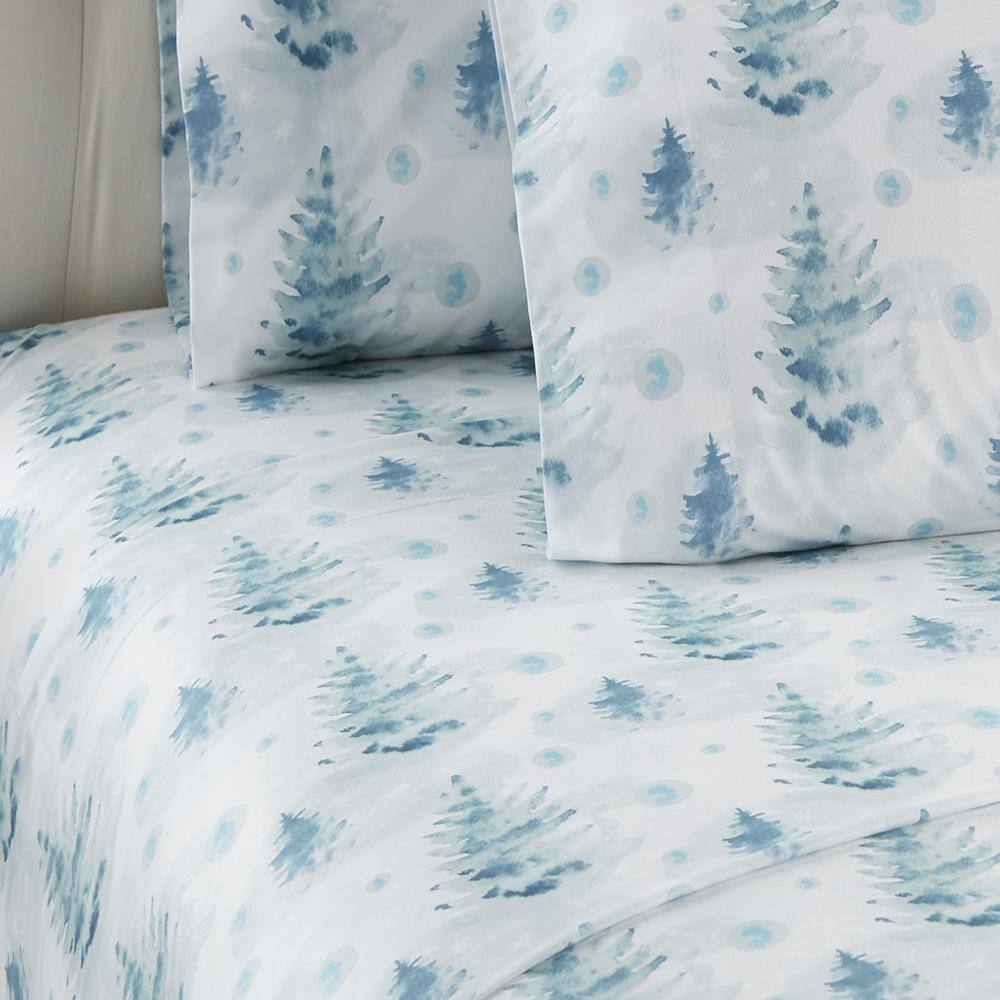 Alt View 1. Shavel Home Products - Micro Flannel Printed Deep-Pocket Sheet Set, Full, Watercolor Pines - Watercolor pines.