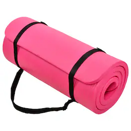 Signature Fitness - 1" Extra Thick Exercise Fitness Yoga Mat w/ Carry Strap - Pink